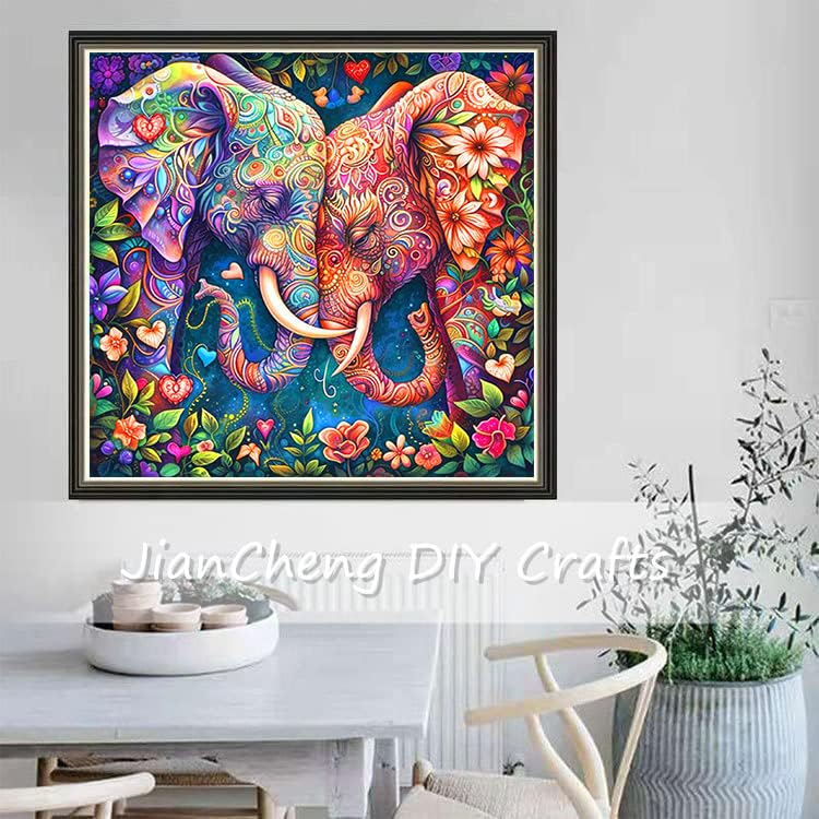 Elephant Diamond Art Kits for Adults-DIY 5D Elephant Diamond Painting Kits for Adults Beginners, Full Drill Paint by Diamonds Art Painting Flowers Crafts for Home Wall Art Decor 14x14in croshom