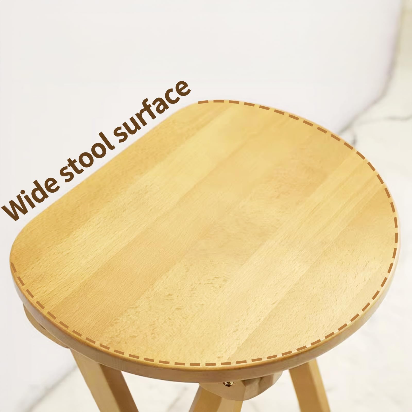 Vlush Solid Wood Folding Stool, Rubberwood Portable Chair with Handle, Sturdy Semi-Circular Folding Stool Chair for Dorm Room, Living Room, Bedroom and Outdoor Dining Fishing. Balcony-Natural - WoodArtSupply