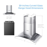 COMFEE Curved Glass Range Hood 30 Inch 450 CFM 3 Speed Gesture Sensing &Touch Control Panel Stainless Steel kitchen Ductless/Ducted Convertible with Baffle Filters and 2 LED Lights (CVG30W9AST) COMFEE'