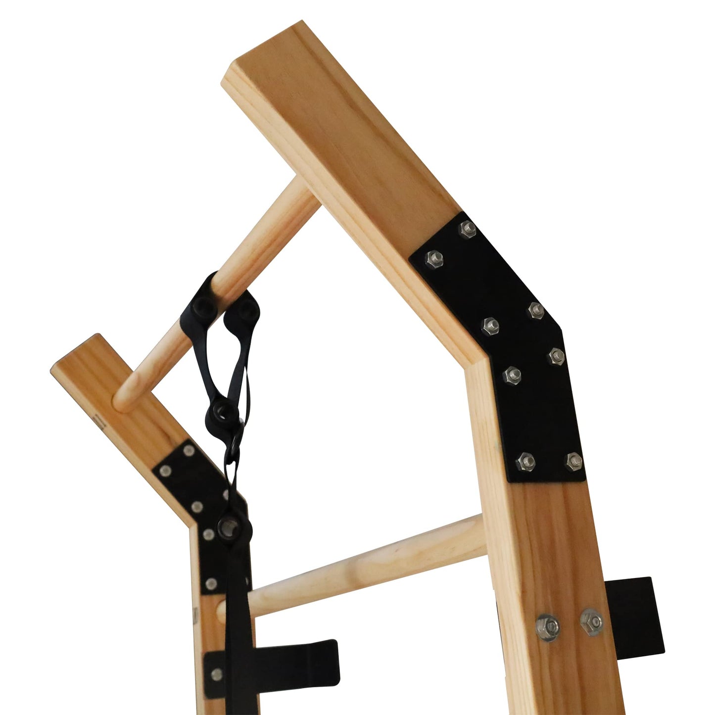 Swedish Ladder Wood Stall Bar Suspension Trainer – Physical Therapy & Gymnastics Ladder w/ 11 Strategic Rods and Training Strap. Solid Pine.