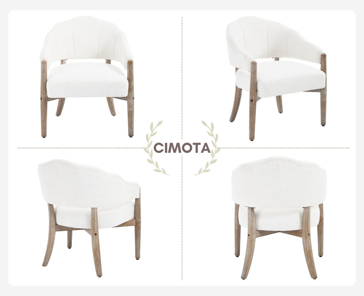 CIMOTA White Accent Chair, Farmhouse Fabric Barrel Chair Linen Upholstered Armchair with Wood Legs, 21.5" Wide Comfy Reading Chair Side Sitting Chair for Living Room/Bedroom/Makeup CIMOTA