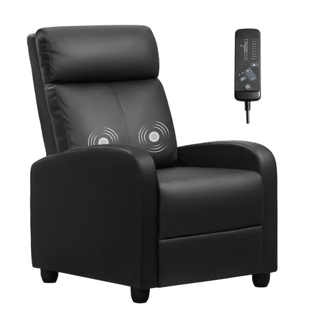 Furniwell Massage Recliner Chair for Living Room Adjustable PU Leather Reclining Chair Home Theater Seating Modern Winback Single Sofa for Adults with Footrest (Leather, Black) Furniwell