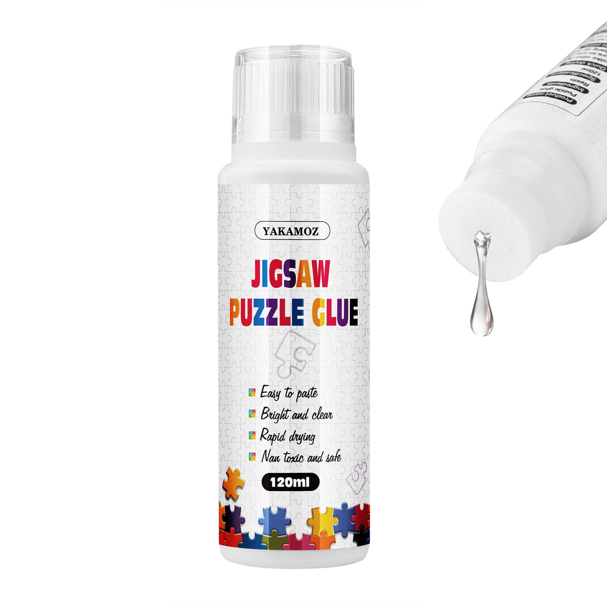 YAKAMOZ Jigsaw Puzzle Glue with Sponge Head for Adults Clear Water-Soluble Craft Puzzle Glue Quick Dry for 1000/1500/3000 Pieces of Puzzle,120ML YAKAMOZ