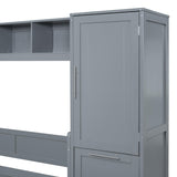 Queen Size Horizontal Murphy Bed Cabinet with Storage Shelves Top and 2 Drawers, Queen Hidden Murphy Wall Beds with Small Closet Wardrobe for Adults, No Box Spring Needed, Grey Merax