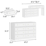 TAMUNE L-Shaped Dressing Table with 8 Drawers, Extendable Vanity Desk and Dresser Combo, Wood Vanity Dresser Makeup Desk, Wide Desktop, for Bedroom Dressing Room, White (47.8”W x 47.2”D x 31.5”H) TAMUNE