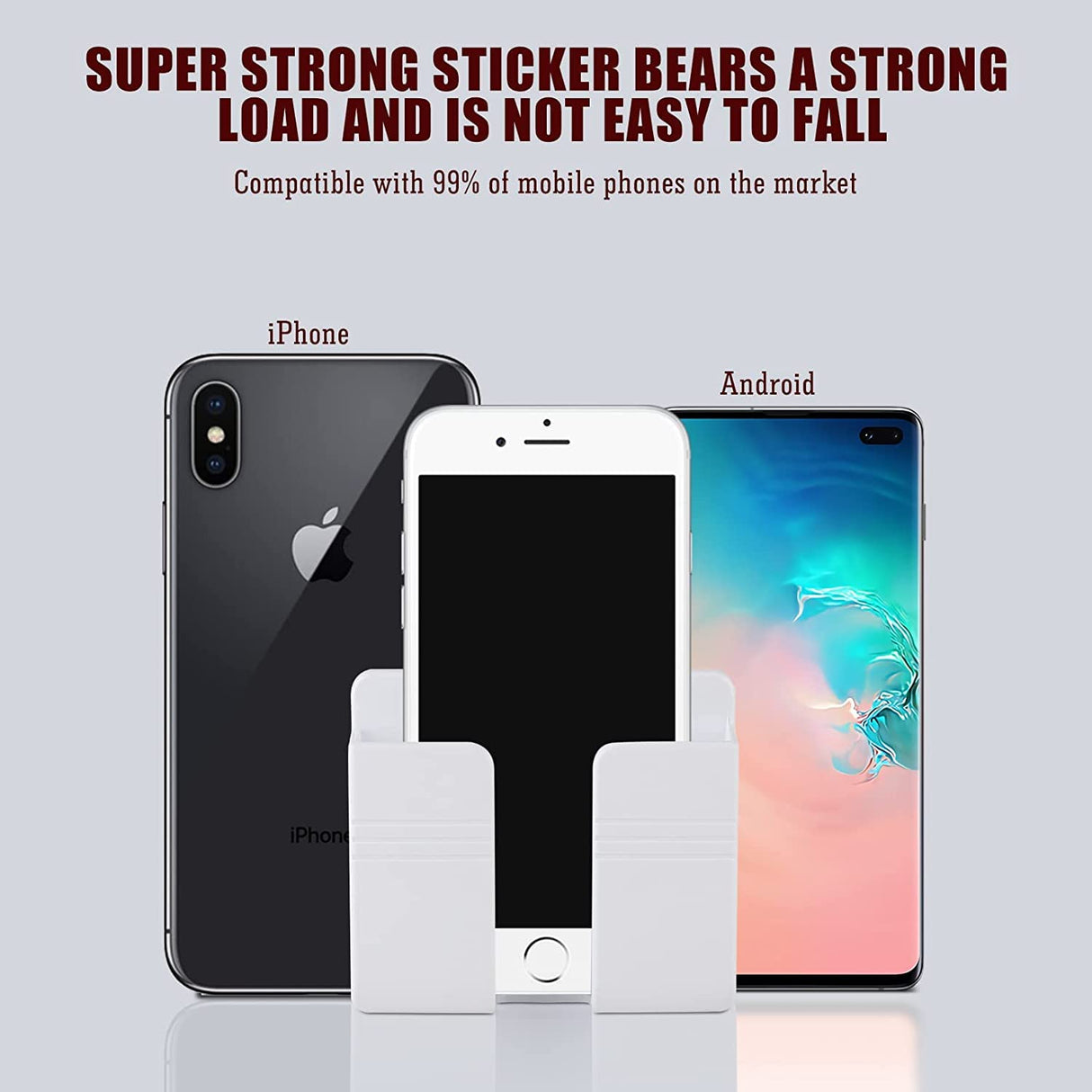 CEI&BPY 2Pcs Phone Holder Wall Mounted, Phone Stand with Self Adhesive. Phone Holder for Shower/Charging.Compatible with iPhone and Android (2Pcs-White) CEI&BPY