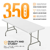 Bonnlo Folding Table 6ft, Portable Collapsible Plastic White Long Tables for Party, Camping, Banquet, Craft, Dining, Wedding, Outdoor and Indoor Use Bonnlo