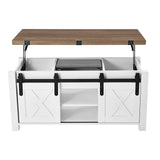 VEVOR 39.4 in Farmhouse Lift Top Coffee Table, Rustic Center Table with Barn Door and Hidden Storage Compartment, Modern Rectangle Lifting Tabletop for Living Room, Office, Home, Easy Assembly, Brown VEVOR