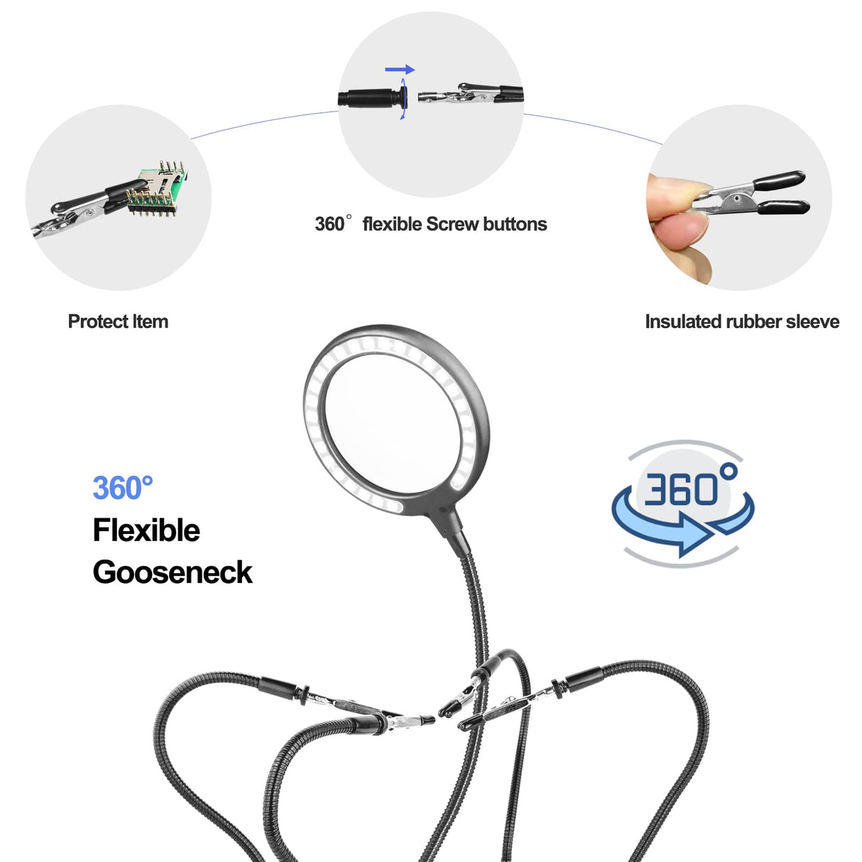 XYK Helping Hands Soldering Station with 3X Magnifying Glass with light, 4 Flexible Helping Hand Arms Magnifier and Third Hand Soldering Tool for Electronic Repair Soldering Jewelry Crafts XYK