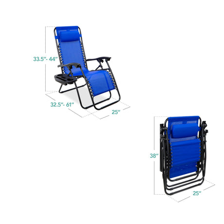 Best Choice Products Set of 2 Adjustable Steel Mesh Zero Gravity Lounge Chair Recliners w/Pillows and Cup Holder Trays - Cobalt Blue Best Choice Products