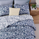BLOOMHAVEN Quilt Set Queen Size, Oxford Blue Floral Quilt Sets, Reversible Bedspread Lightweight and Breathable for All Seasons, Soft Quilted Bedspread with 2 Pillow Shams BLOOMHAVEN