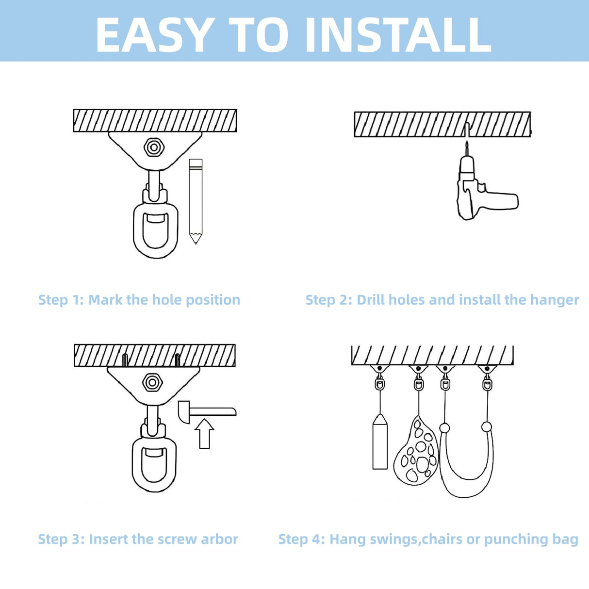 HOMPER Hammock Hanging Kit, 1000 lb Capacity Heavy Duty 360° Rotate Swing Hooks for Chair, Yoga, Outdoor Patio Porch HOMPER