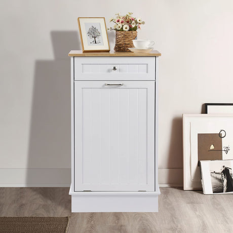 LOUVIXA Tilt Out Trash Bin Cabinet Dog Proof Trash Can Holder Kitchen Island with Garbage Bin or Tilt Out Laundry Hamper (White) LOUVIXA