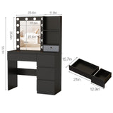 Vabches Makeup Vanity with Lights, 37inch Vanity Desk, 4 Large Drawers Dresser with Lighted Mirror, 3 Lighting Modes Brightness Adjustable, Black Vabches
