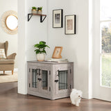 beeNbkks Furniture Style Dog Crate End Table, Double Doors Wooden Wire Dog Kennel with Pet Bed, Decorative Pet Crate Dog House Indoor Medium Large beeNbkks
