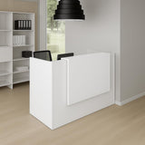UGOS ICON 53" Reception Desk – Modern Front Counter with Transaction Shelf, Glossy White Panels, Office Reception Table for Salon, Spa, Clinic, or Entryway UGOS