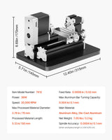 VEVOR Didactical Mini Metal Lathe Machine, 2.76 x 5.12 in, 36W Power Metal Lathe, 20,000 RPM Speed, with 3-jaw Chuck, Aluminum Alloy Handwheel, for Processing Precision Parts Soft Metals Wood Plastics VEVOR