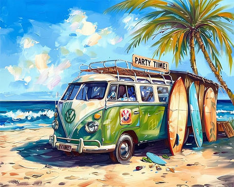 Beach Party Paint by Numbers for Adults Beginners Party Time Car Painting by Number on Canvas Without Frame,DIY Paddleboard Paint Artwork on Canvas with Brushes Acrylic Paints for Gift (16x20inch) MSTINGSHUN