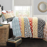 Lush Decor Bohemian Stripe Reversible Cotton Quilt Set, 3 Piece Set, King, Turquoise & Orange - Striped Bedding Set - Blue Quilt King Size - Boho Decor Lush Decor