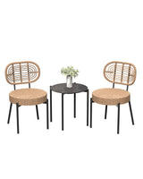 GarveeLife 3 Piece Wicker Patio Bistro Furniture Set, Outdoor Dining Chairs, Includes 2 Rattan Chairs and Tempered Glass Table, for Garden, Backyard, Balcony, Apartment (Black & Brown) GarveeLife