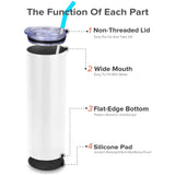 FASTSUB 6 Pack Glow in the Dark Sublimation Tumblers 20 oz Blank Bulk Luminous Cups Straight Stainless Steel Double Wall Vacuum Insulated with Lids and Straws for Tumbler Heat Press White Turn Blue FASTSUB