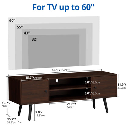 Cozy Castle Modern TV Stand for 55/60 inch TV, Entertainment Center with Adjustable Shelf and Storage Cabinets, TV Media Console for Living Room, Bedroom and Office, Brown