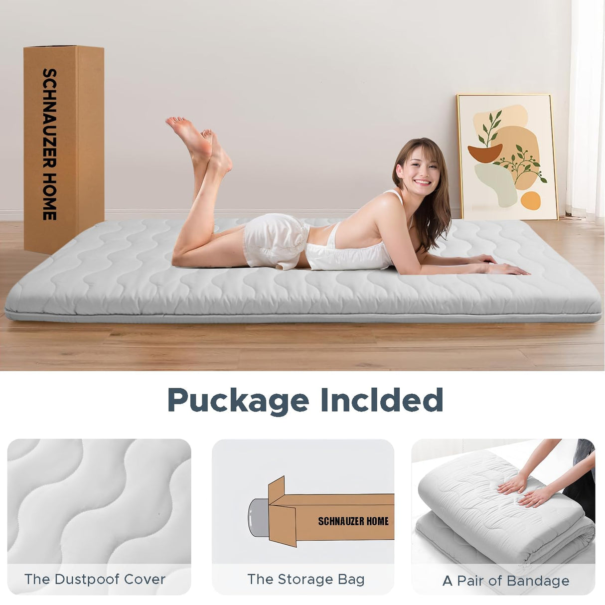 Japanese Floor Mattress, 100% High Density Comfortable Foam, 4" Thicken Foldable Mattress Tatami Mat Sleeping Pad, Ideal for Comfort and Support, Kids Floor Lounger Pillow Bed Sofa (Full） SCHNAUZER HOME