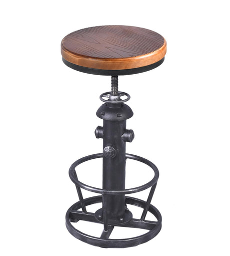 Topower Antique Industrial Round Bottom Adjustable Height Cafe Coffee Retro Vintage Stylish Water Pipe Design Pub Kitchen Bar Stool (Silver, Wooden Top) Topower