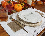 FEXIA Boho Placemats Set of 6, Macrame Table Decor Farmhouse Style Placemats in Natural Cotton Burlap, for Kitchen and Dining Table Centerpiece Home Decorations（Beige & Brown） FEXIA