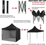OUTFINE Heavy Duty Canopy 10x10 Pop Up Commercial Canopy Tent with 3 Side Walls Instant Shade, Bonus Upgrade Roller Bag, 4 Weight Bags, Stakes and Ropes (Black, 10 * 10FT) OUTFINE