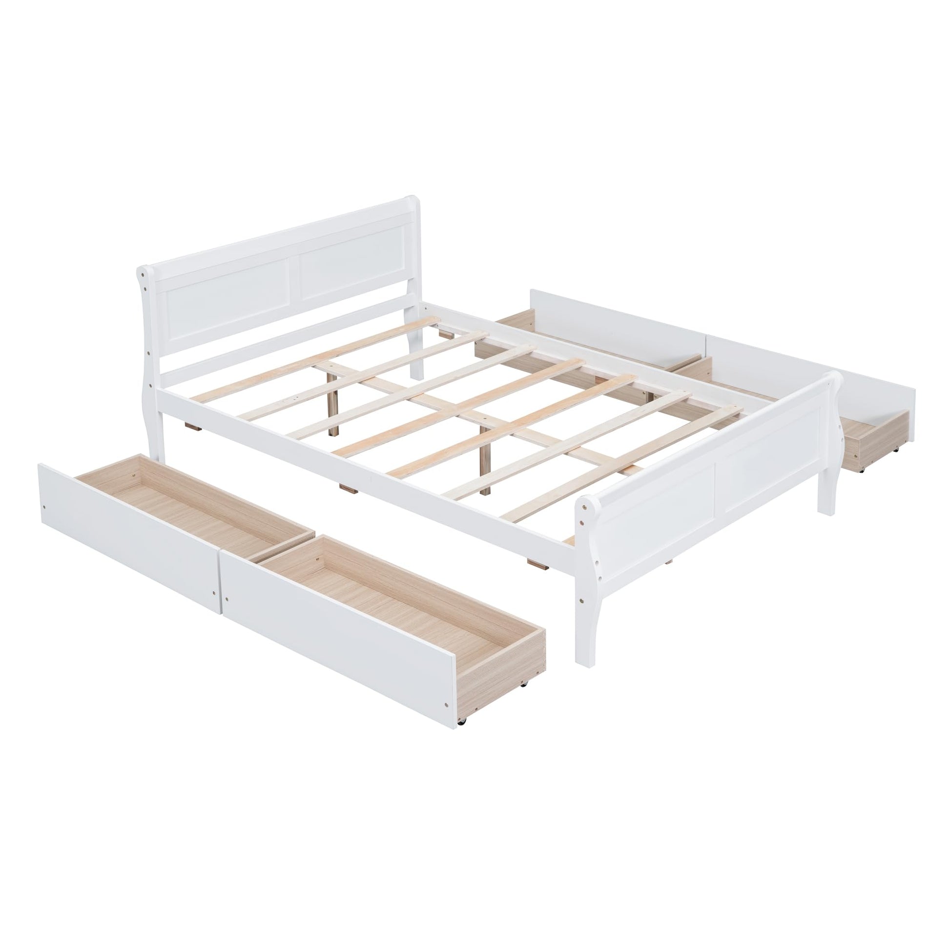 Harper & Bright Designs Full Size White Platform Bed with 4 Storage Drawers and Elegant Headboard - WoodArtSupply