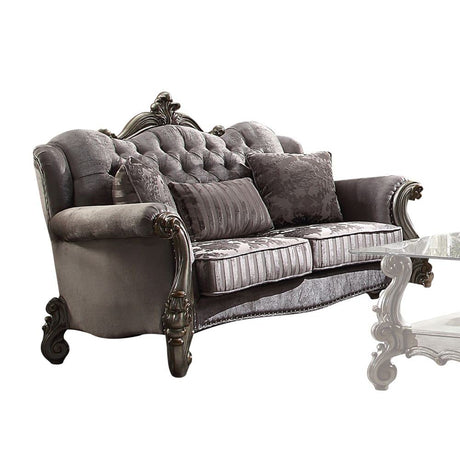 Acme Versailles Loveseat w/3 Pillows, Velvet & Antique Platinum Acme