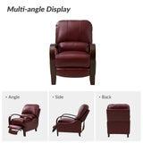 HULALA HOME Genuine Leather Manual Recliner with Wood Feet & Armrest, Mid-Century Modern Push Back Reclining Chair for Living Room Bedroom, Burgury HULALA HOME