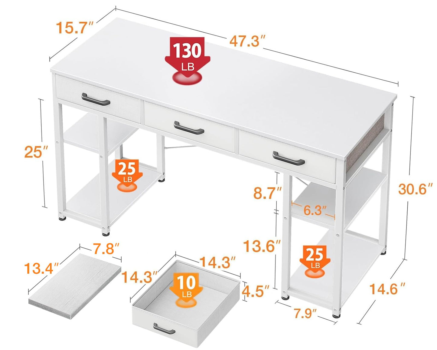 Modern White Office Desk with Fabric Drawers and Storage Shelves by ODK - WoodArtSupply