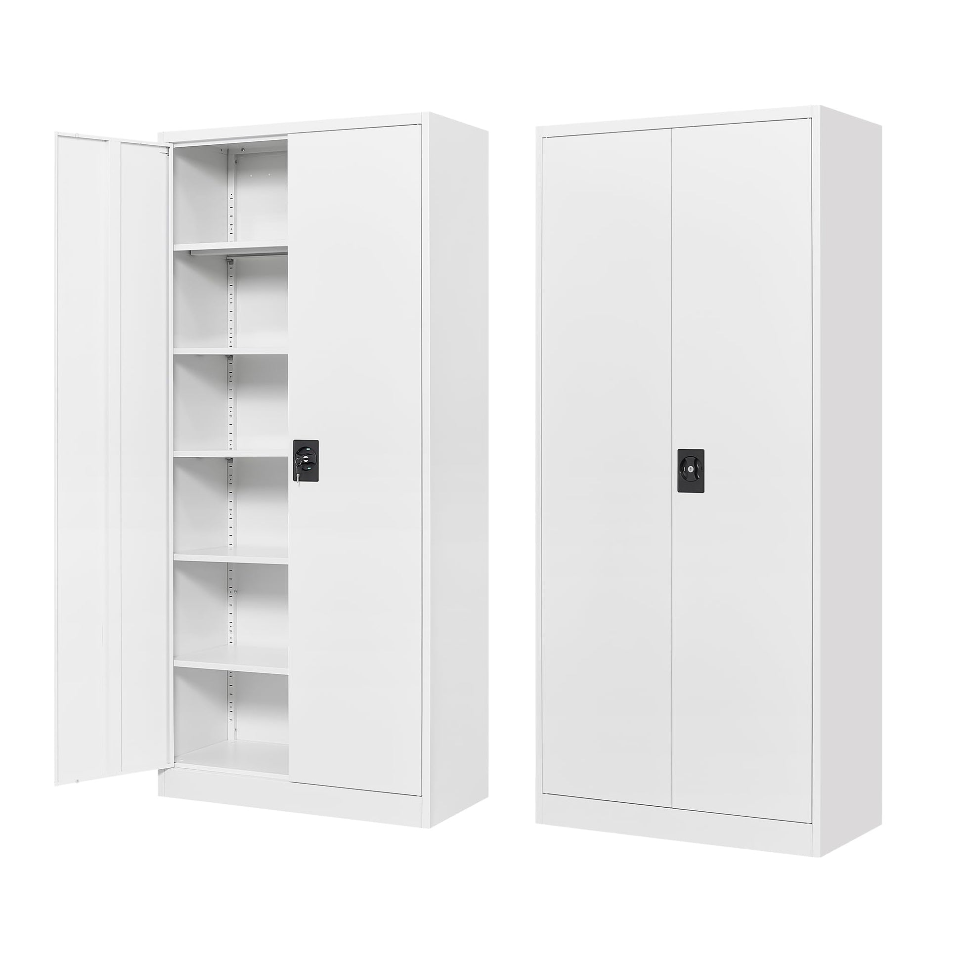 SISESOL White Metal Storage Storage Cabinet with 5 Adjustable Shelves,Metal Cabinet with Locking Doors,Steel Pantry Cabinet with Lock,72" Lockable Storage Cabinet for Home,Office,Garage,Kitch - WoodArtSupply