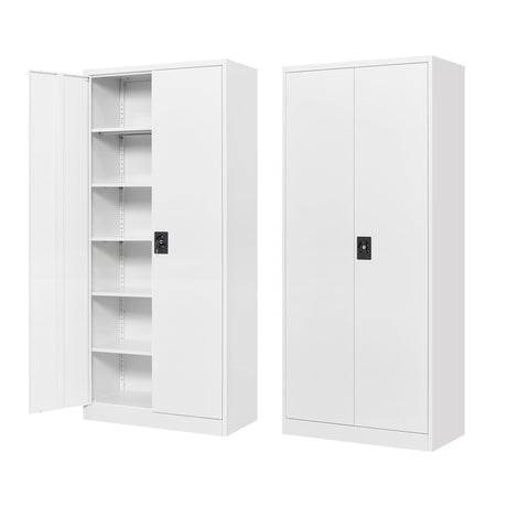 SISESOL White Metal Storage Storage Cabinet with 5 Adjustable Shelves,Metal Cabinet with Locking Doors,Steel Pantry Cabinet with Lock,72" Lockable Storage Cabinet for Home,Office,Garage,Kitchen,Shop SISESOL