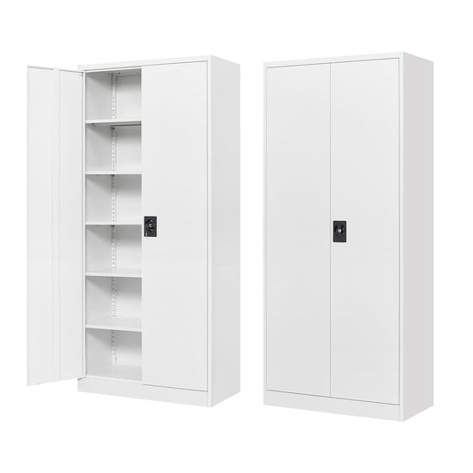 SISESOL White Metal Storage Storage Cabinet with 5 Adjustable Shelves,Metal Cabinet with Locking Doors,Steel Pantry Cabinet with Lock,72" Lockable Storage Cabinet for Home,Office,Garage,Kitch - WoodArtSupply