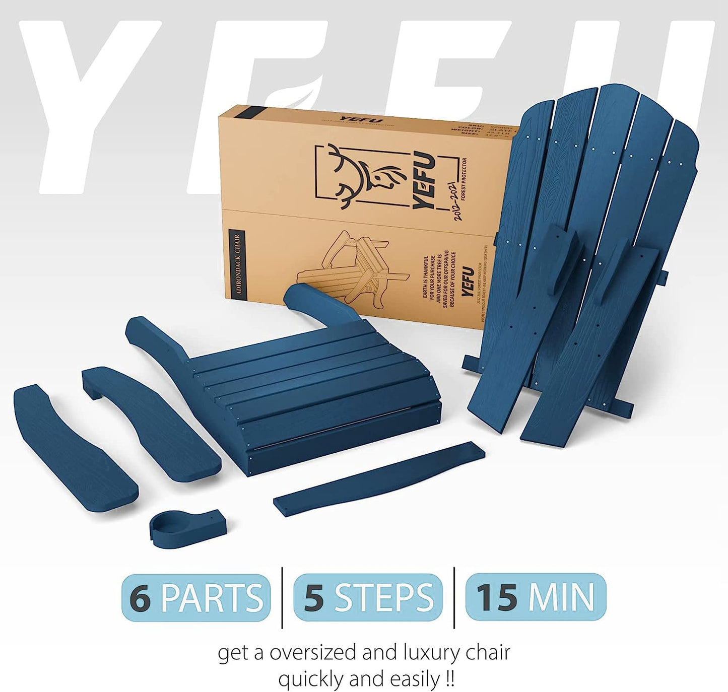 YEFU Oversized Adirondack Chair with Cup-Holder,Plastic Outdoor Fire Pit Chair, Weather Resistant, Poly Lumber Chair, Used in Patio, Lawn, Deck,Heavty Duty,Weight Capacity 400lbs-Navy Blue - WoodArtSupply