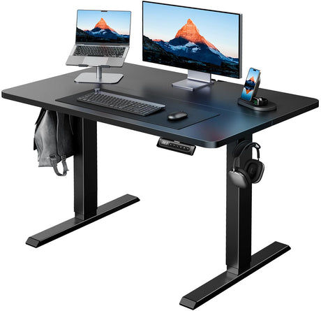 HUANUO 40" x 24" Electric Standing Desk Adjustable Height, 4 Memory Height Settings, Headphone Hook, Cable Manager, Sit Stand Up Desk for Home Office & Computer Workstation, Black HUANUO