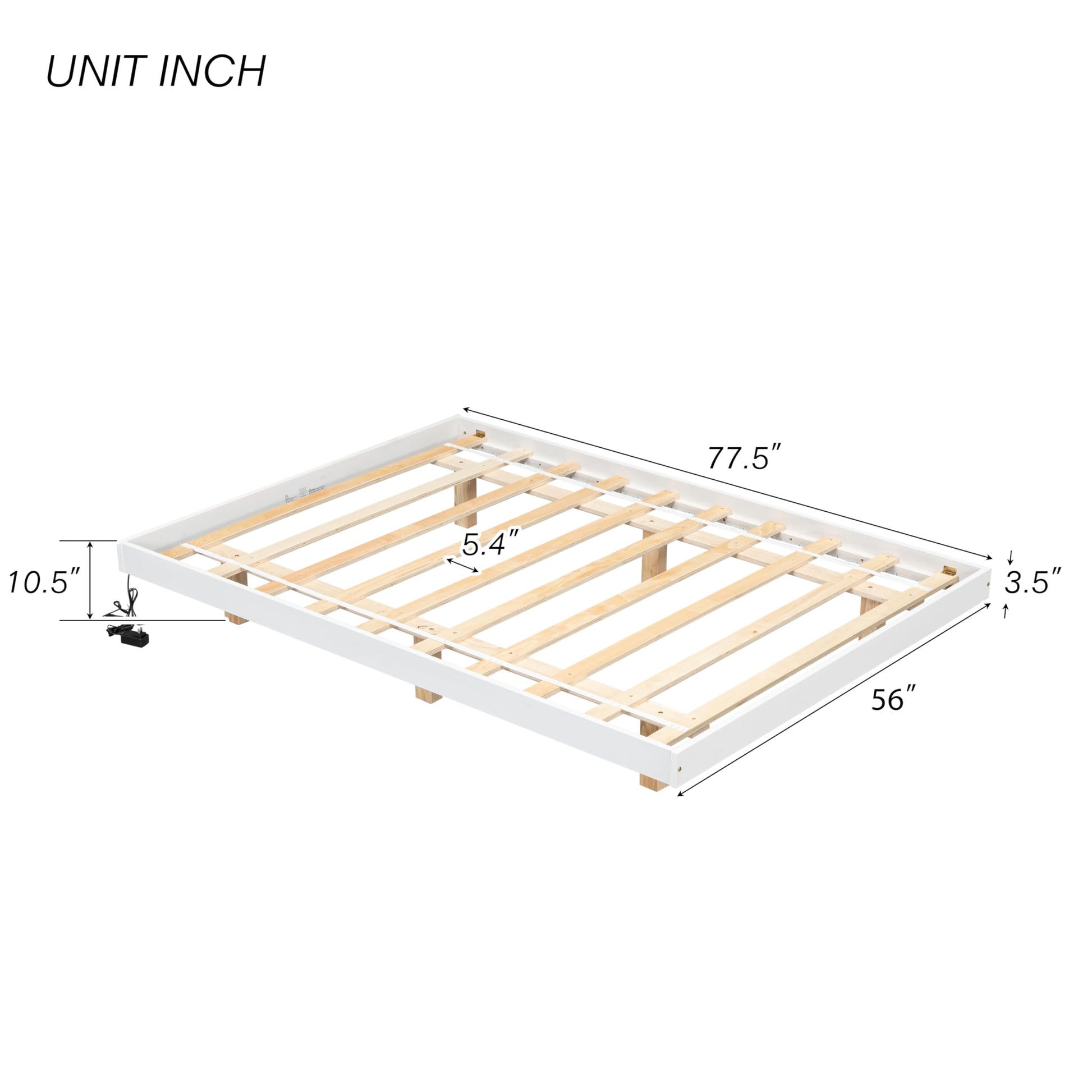 Anwickjeff Full Size Floating Platform Bed with LED Lights and Solid Wood Slats in White - WoodArtSupply