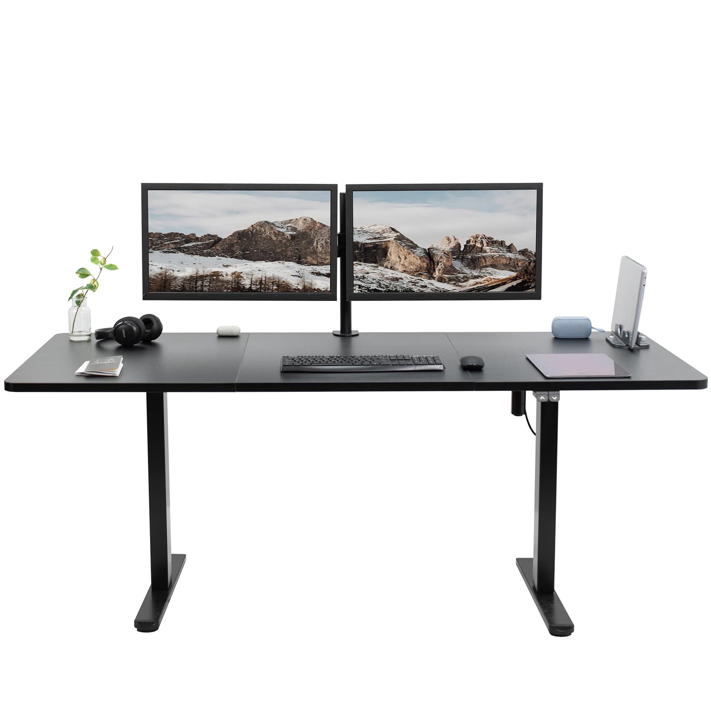 VIVO Electric Height Adjustable 71 x 30 inch Stand Up Desk, Active Workstation with Black Table Top, Black Frame, 2 Button Controller, DESK-KIT-0B7B - WoodArtSupply