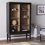 MAKLAINE Farmhouse Engineered Wooden Curio Cabinet in Black and Natural MAKLAINE