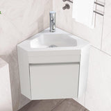 wonline 16" Corner Bathroom Vanity Sink Combo for Small Space Wall Mounted Cabinet Set Design White Resin Basin Sink Top Chrome Faucet and Drain wonline