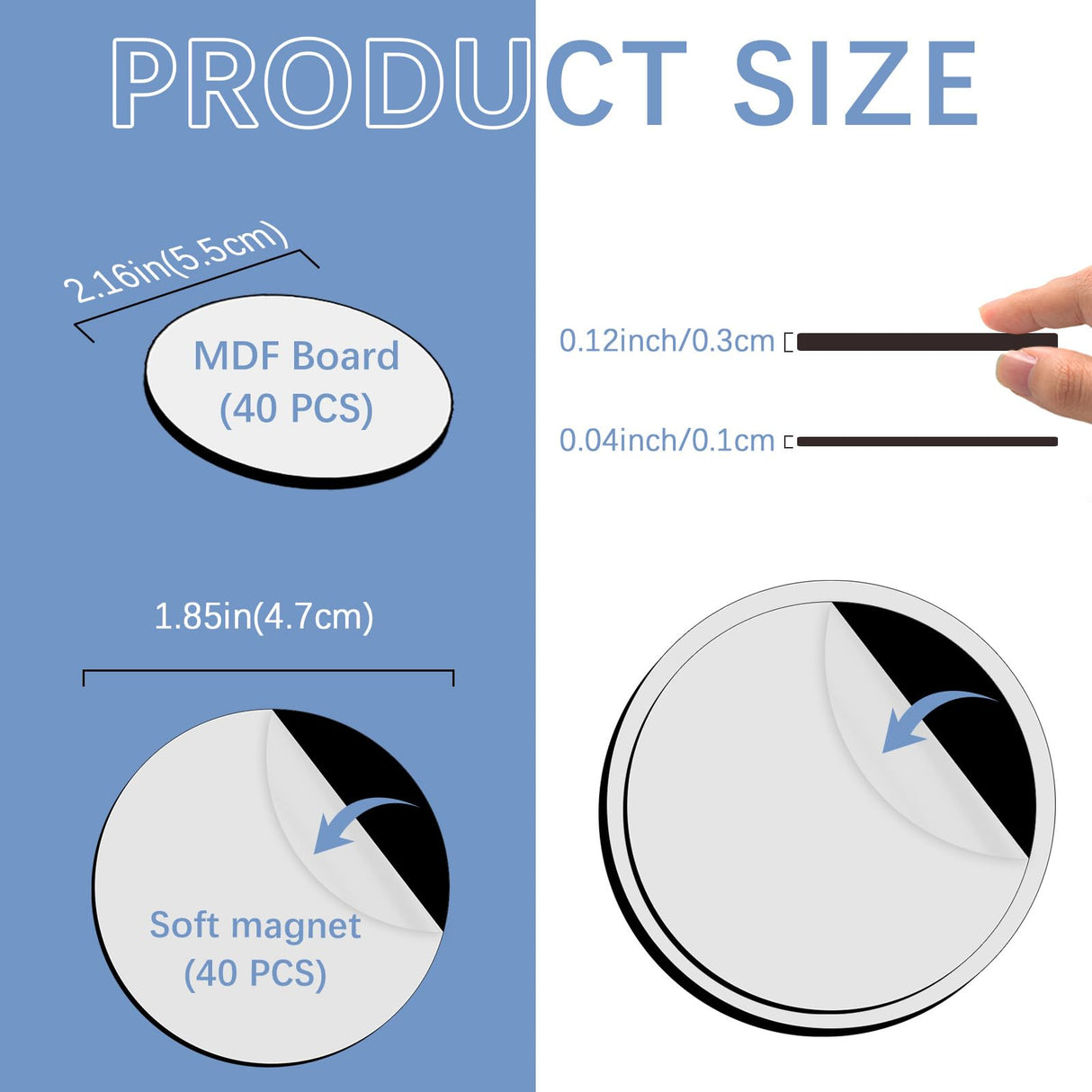 80PCS Sublimation Magnet Blanks Round Bulk Produnts 40 Pcs Sublimation Blanks Products and 40Pcs Soft Magnetic for Kitchen Personalized Sublimation Refrigerator Fridge Magnets Blank 2.15 inch LaiHiulaan