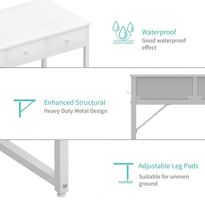 Lufeiya Small White Computer Desk with Fabric Drawers for Home Office Bedroom, 40 Inch Vanity Desk with Drawer Storage and Side Pouch, Study Writing Table, White - WoodArtSupply