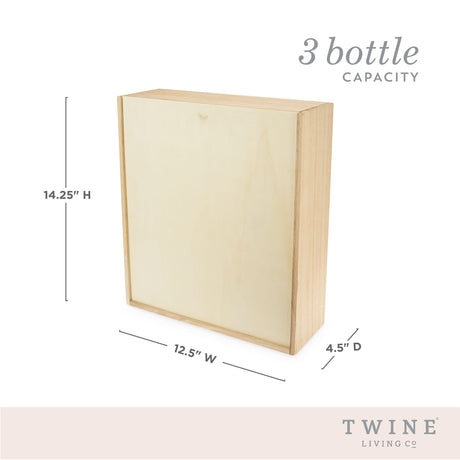 Twine Paulownia Wood Wine Large Gift Box, Festive Wine Wooden Box, Wine Boxes for Gifts, Wood Box, Wine Bottle Gift Box, Wine Storage, Wine Bottle Box, Wine Accessories, Fits 3 Standard Wine Bottles Twine