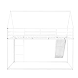 AEMSOFK Twin Over Twin Metal Floor Bunk Bed with Slide,Metal Junior House Twin Size House Bunk Bed Frame with Ladder & Roof for Boy Girl, No Box Spring Needed,Low Bunk Bed Frame with Convertible Slide AEMSOFK