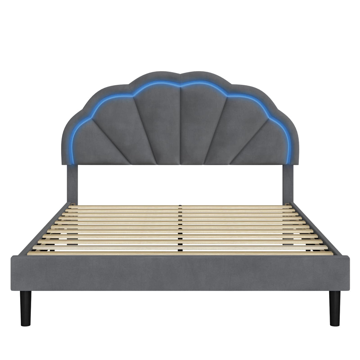 HIFIT Queen Smart LED Upholstered Bed Frame with Adjustable Floral Headboard, Grey HIFIT