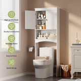 Gizoon Over The Toilet Storage Cabinet with Adjustable Shelf and Double Doors, Bathroom Space Saver Organizer Above Toilet with Open Shelf, Taller Wooden Free Standing Toilet Rack -White Gizoon
