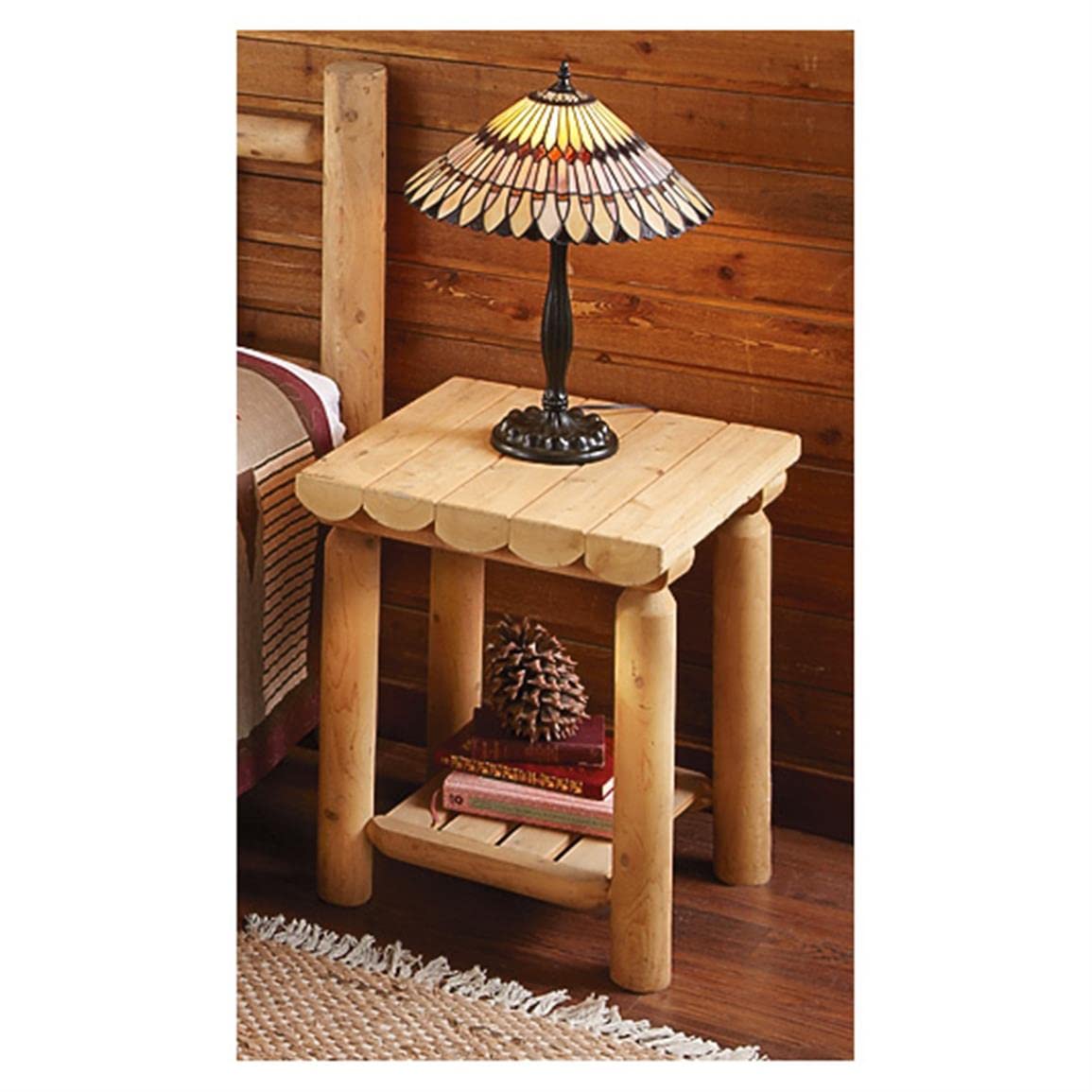 CASTLECREEK Cedar Log Side Table Nightstand, Rustic Natural Unfinished Wood End Tables for Bedroom, Living Room Couch, Cabin CASTLECREEK